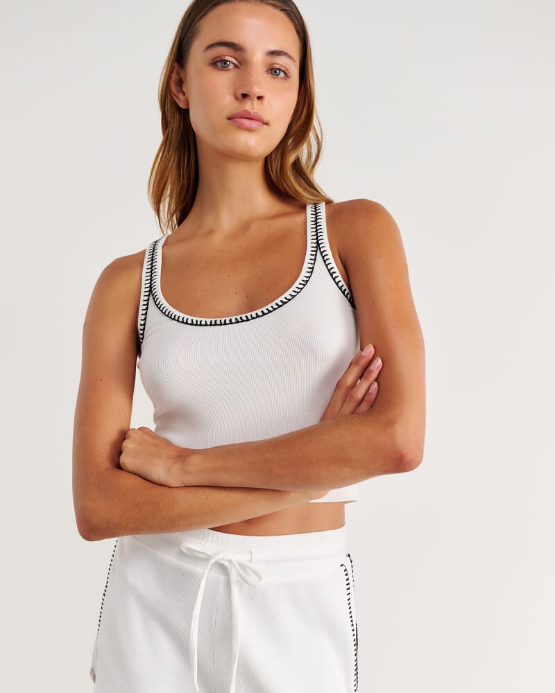 Celina Blanket Stitch Tank in WHITE