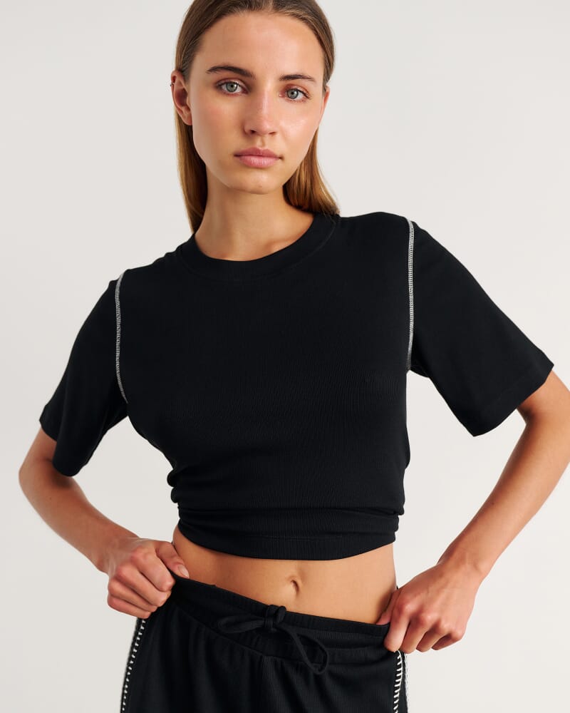 Celina Blanket Stitch Tee in BLACK