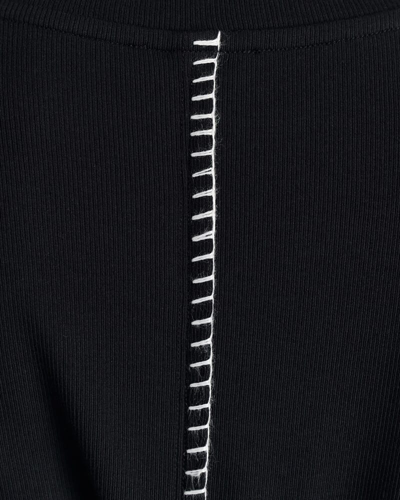 Celina Blanket Stitch Tee in BLACK