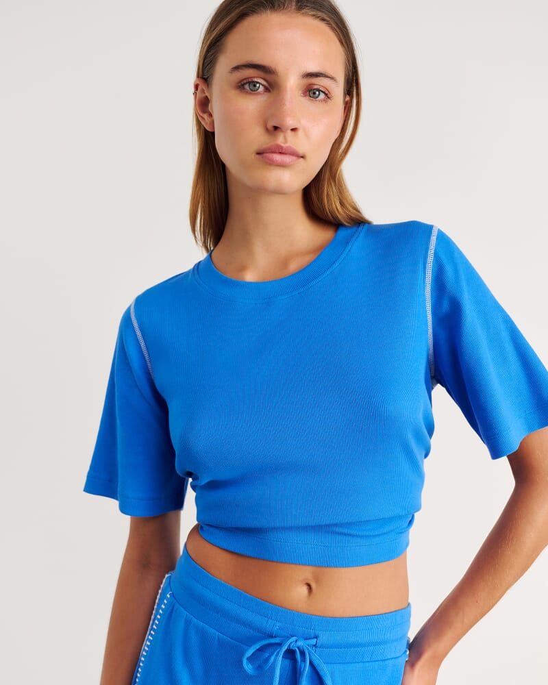 Celina Blanket Stitch Tee in BRIGHT BLUE