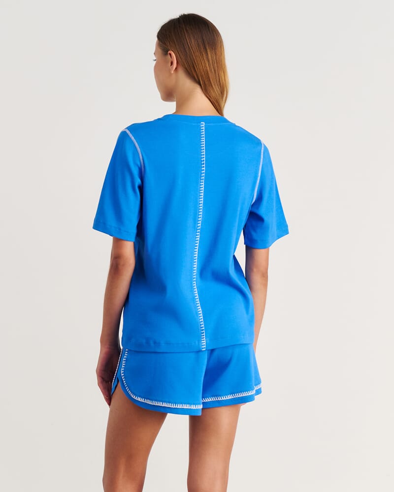 Celina Blanket Stitch Tee in BRIGHT BLUE