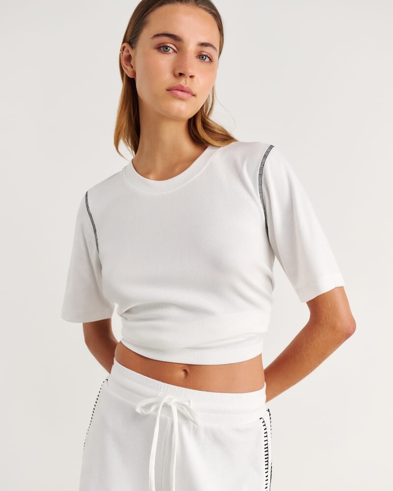 Celina Blanket Stitch Tee in WHITE