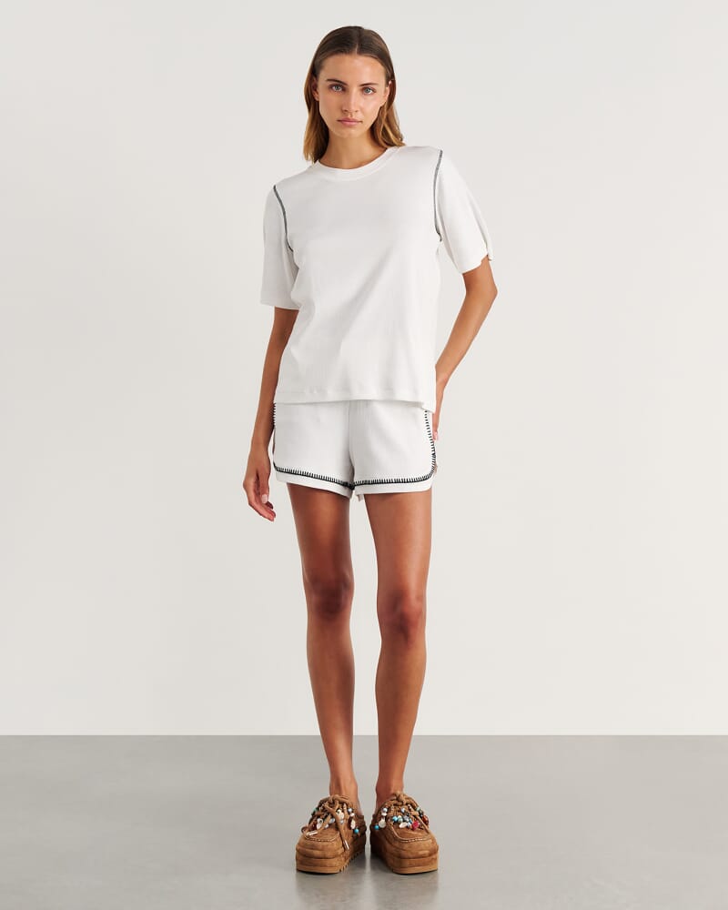 Celina Blanket Stitch Tee in WHITE