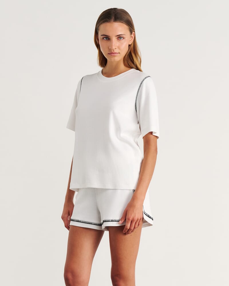 Celina Blanket Stitch Tee in WHITE