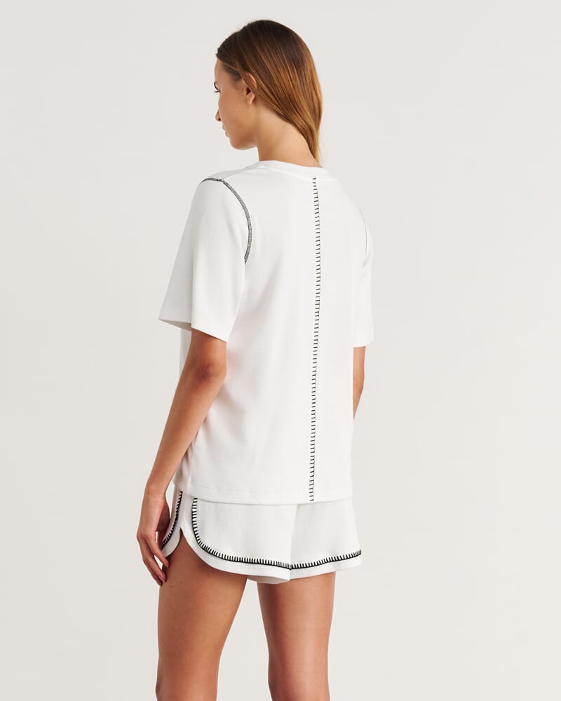 Celina Blanket Stitch Tee in WHITE