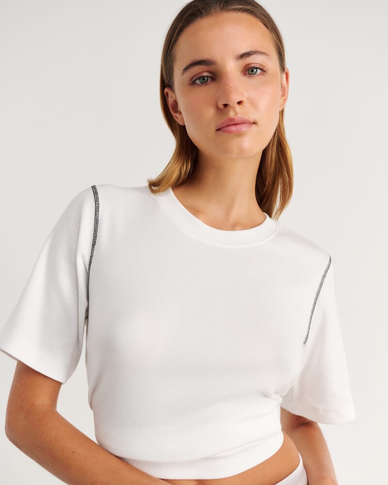 Celina Blanket Stitch Tee in WHITE