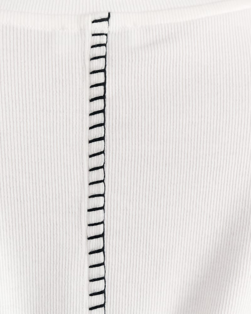 Celina Blanket Stitch Tee in WHITE