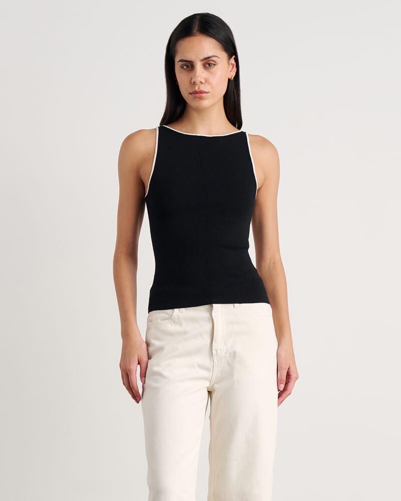 Lydia Contrast Knit Tank in BLACK
