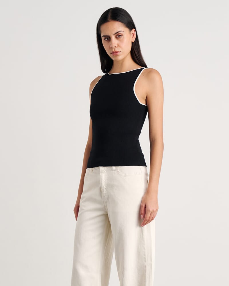 Lydia Contrast Knit Tank in BLACK