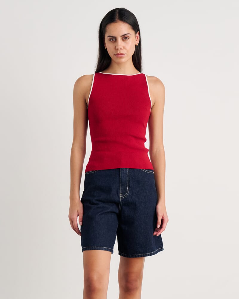 Lydia Contrast Knit Tank in DEEP RED