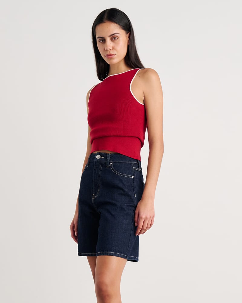 Lydia Contrast Knit Tank in DEEP RED