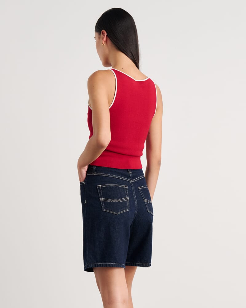 Lydia Contrast Knit Tank in DEEP RED