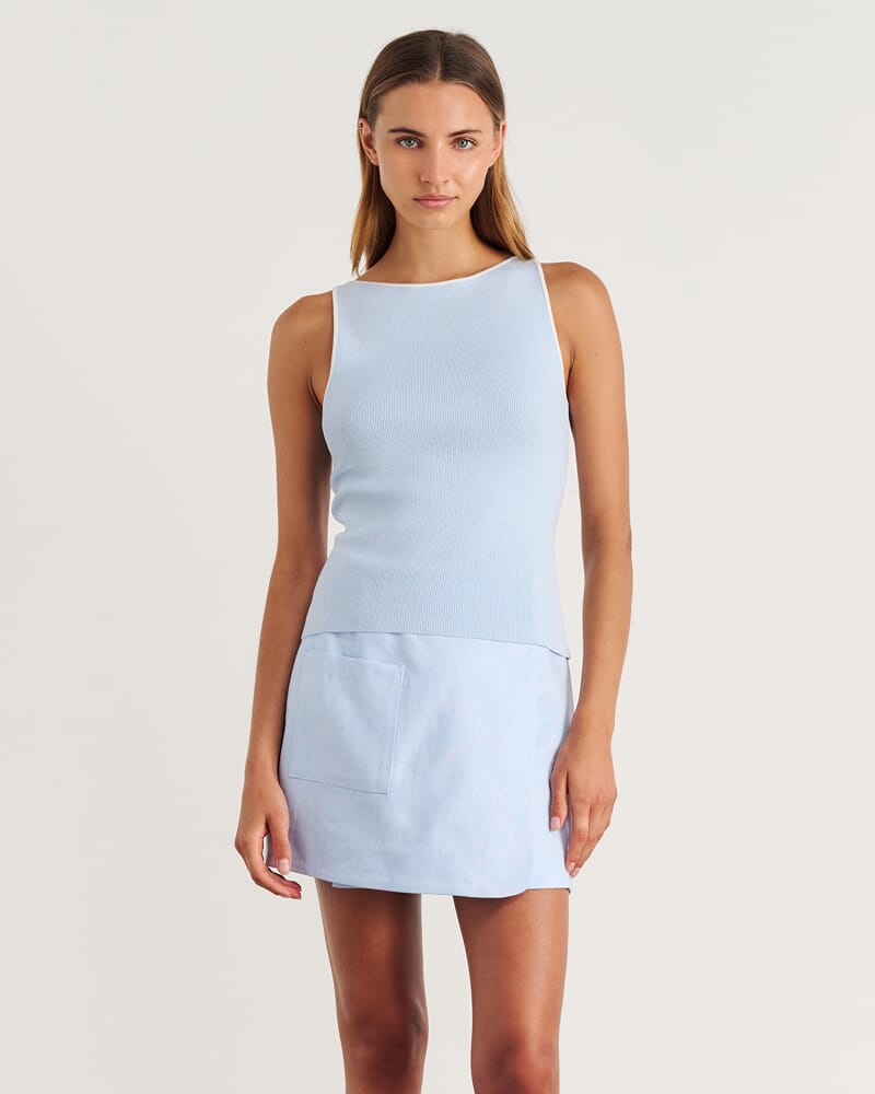 Lydia Contrast Knit Tank in ICE BLUE