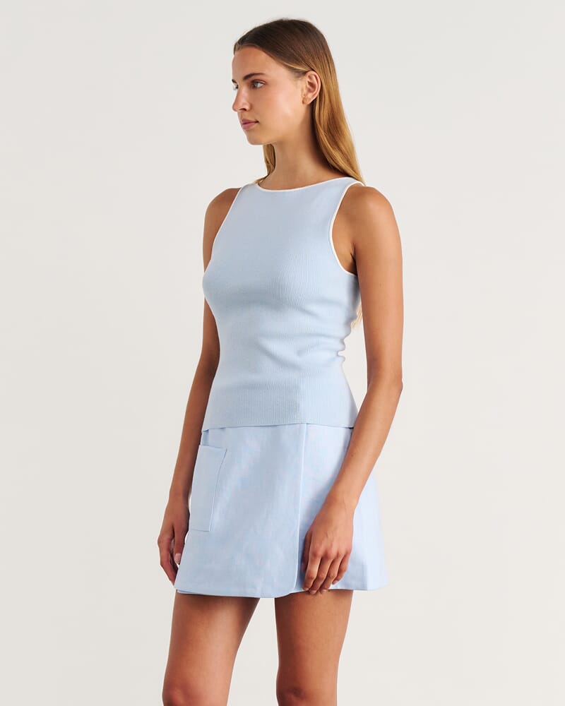 Lydia Contrast Knit Tank in ICE BLUE