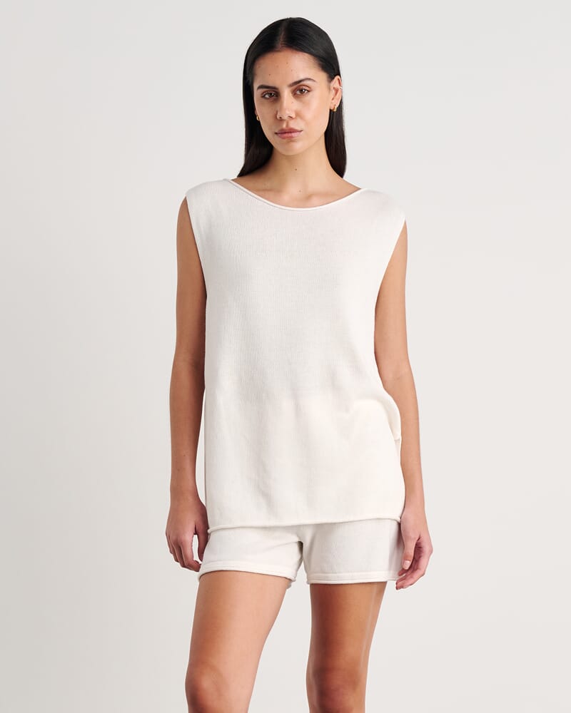 Brita Relaxed Knit T Shirt in MILK