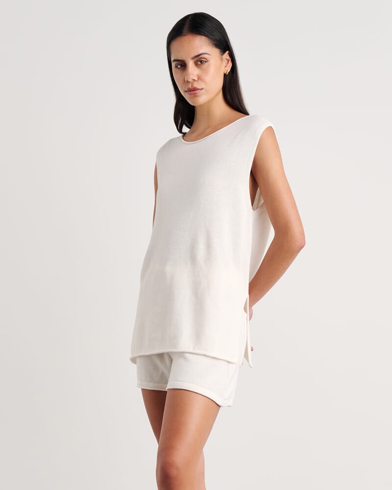 Brita Relaxed Knit T Shirt in MILK