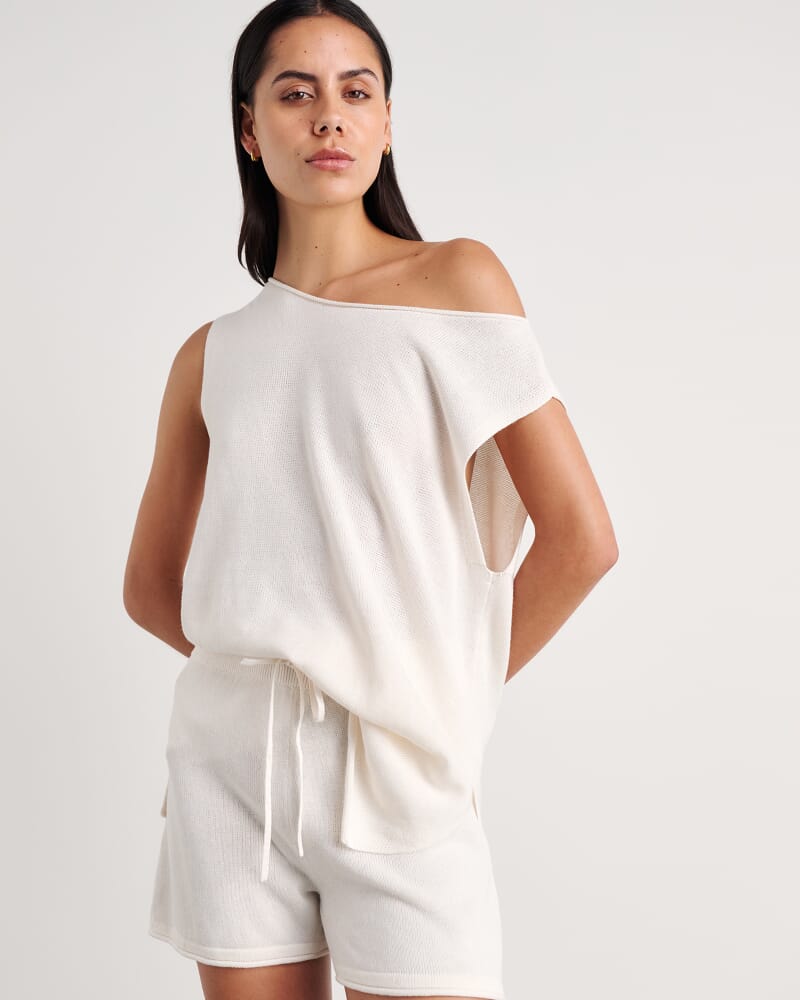 Brita Relaxed Knit T Shirt in MILK