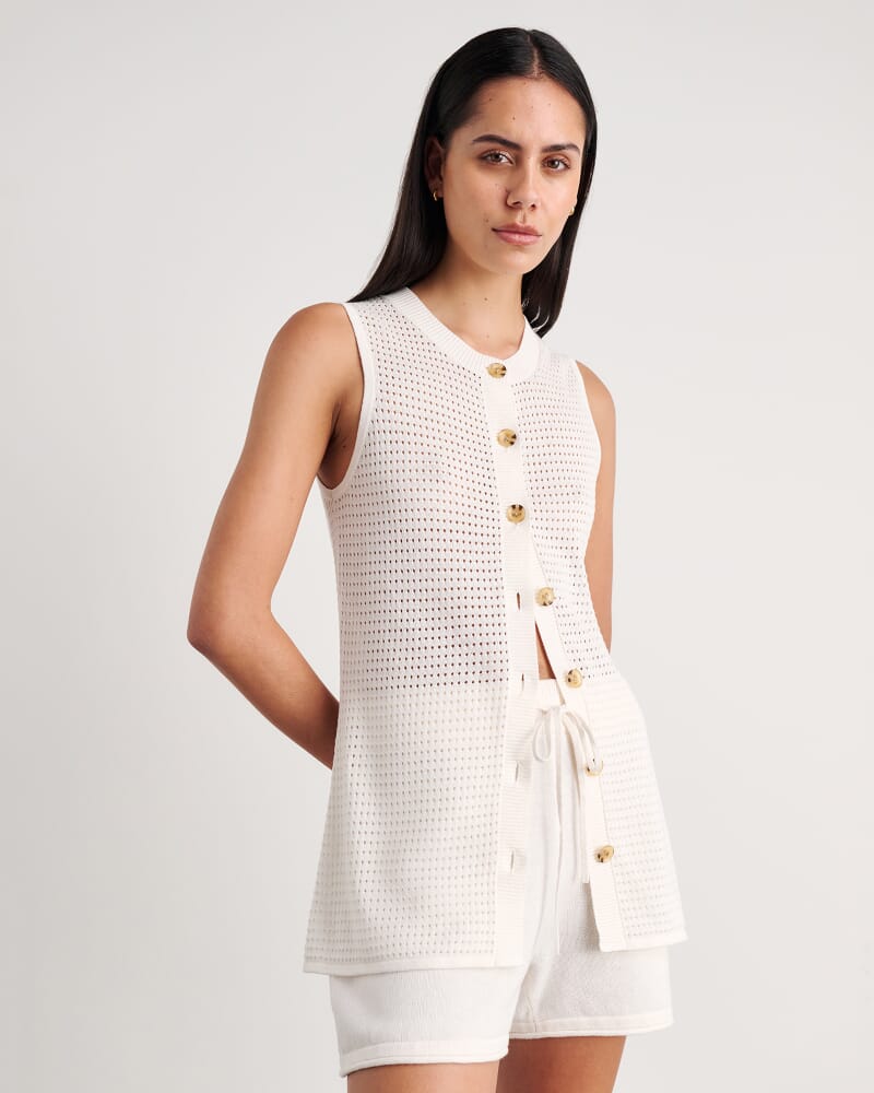 Brita Longline Knit Vest in MILK