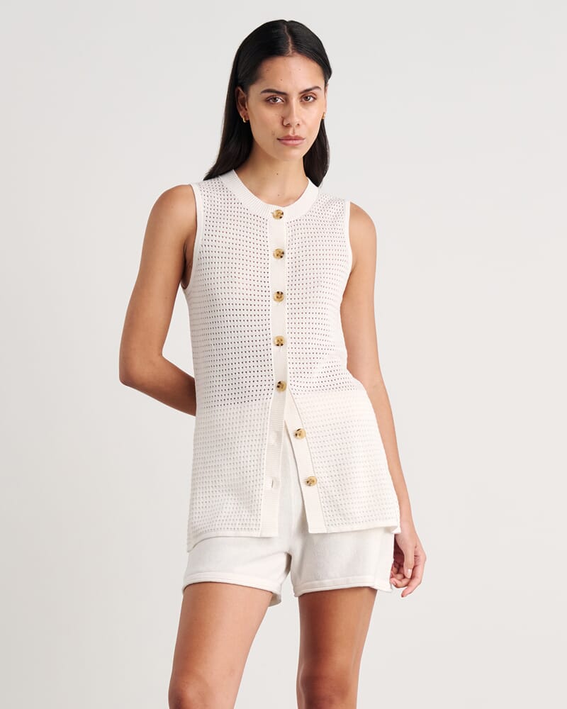 Brita Longline Knit Vest in MILK