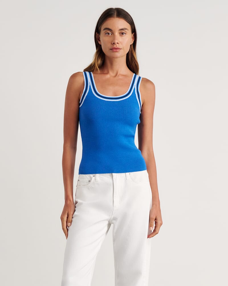 Lydia Stripe Knit Tank in OCEAN BLUE