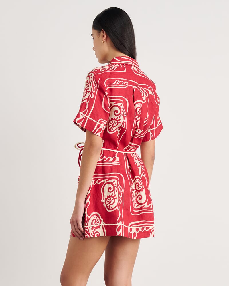 Ceezee Linen Shirt Dress in RED MULTI
