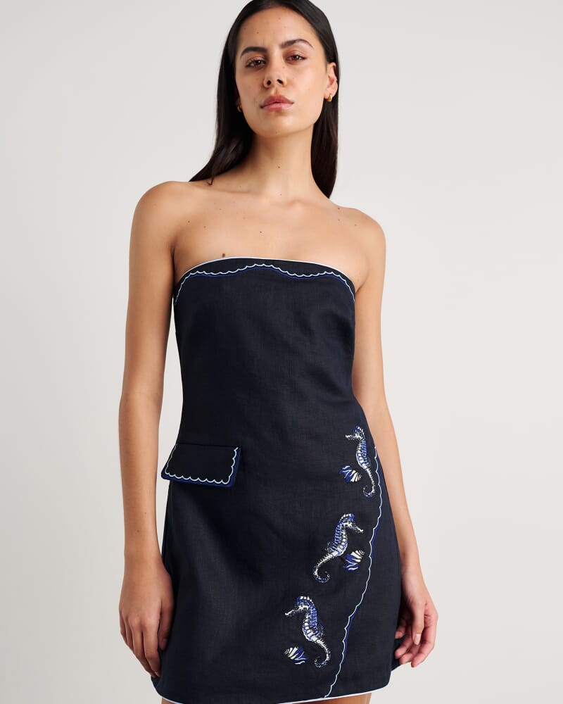 Seahorse Linen Bustier Dress in INK