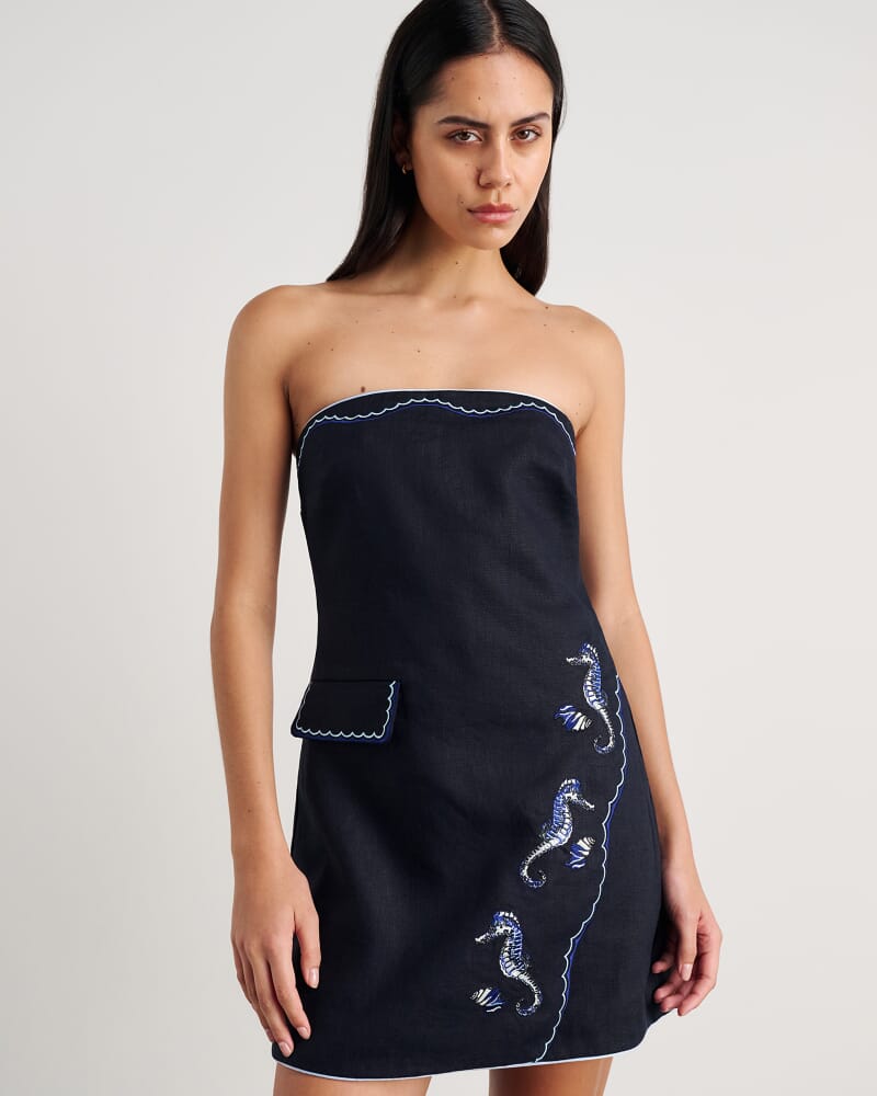 Seahorse Linen Bustier Dress in INK