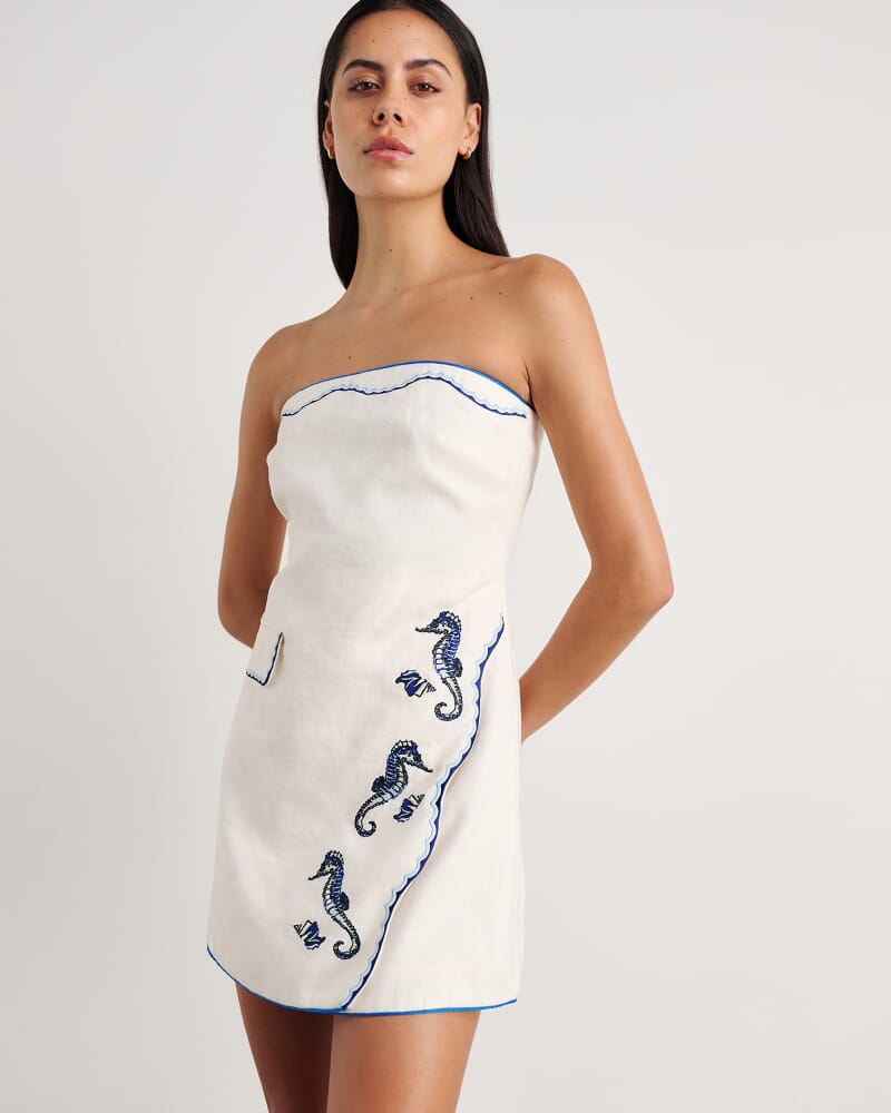 Seahorse Linen Bustier Dress in MILK