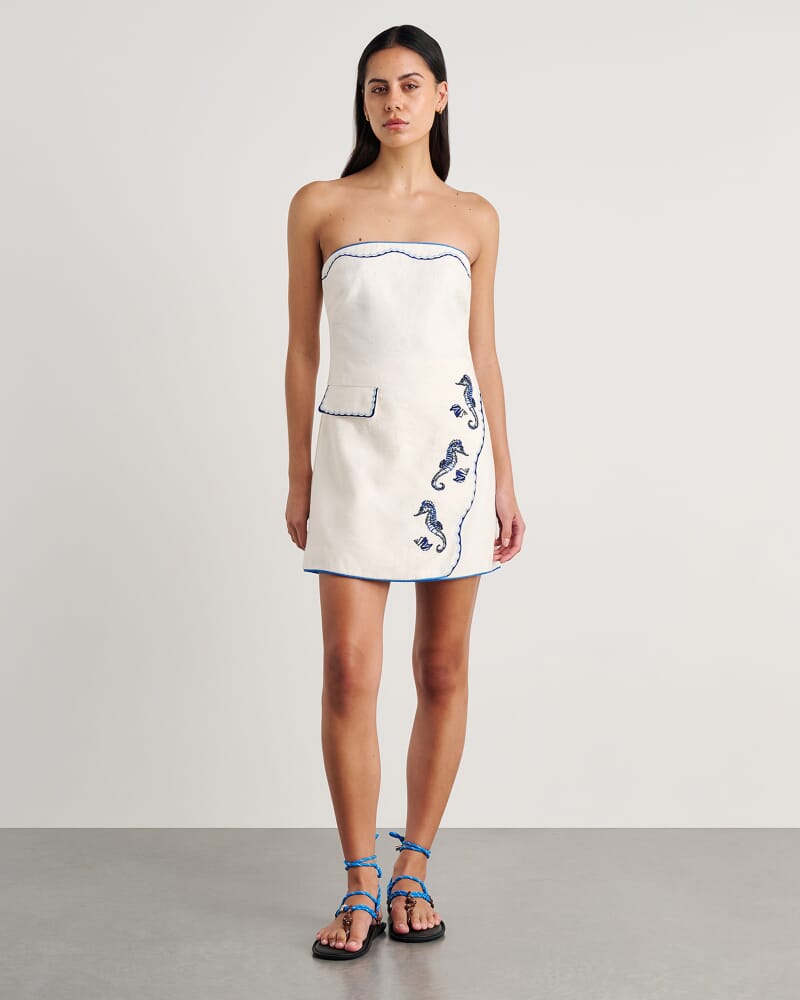 Seahorse Linen Bustier Dress in MILK