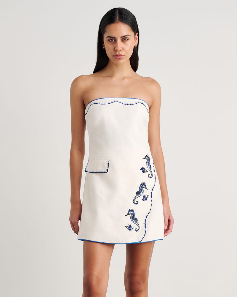 Seahorse Linen Bustier Dress in MILK