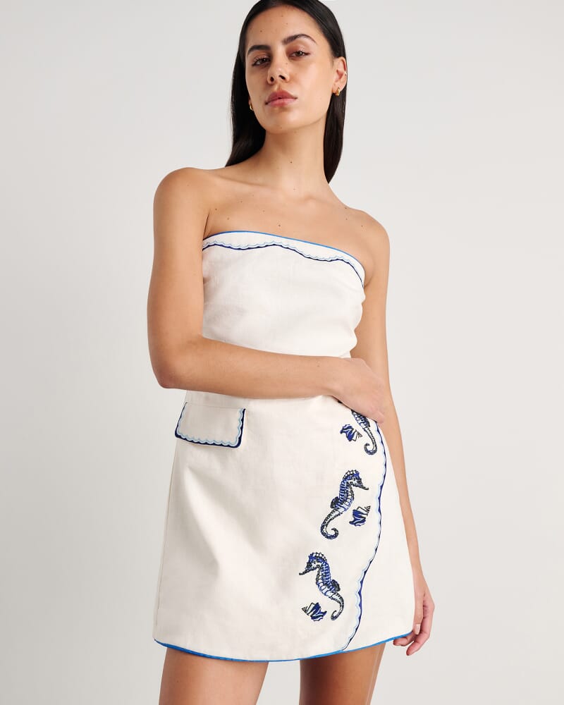 Seahorse Linen Bustier Dress in MILK