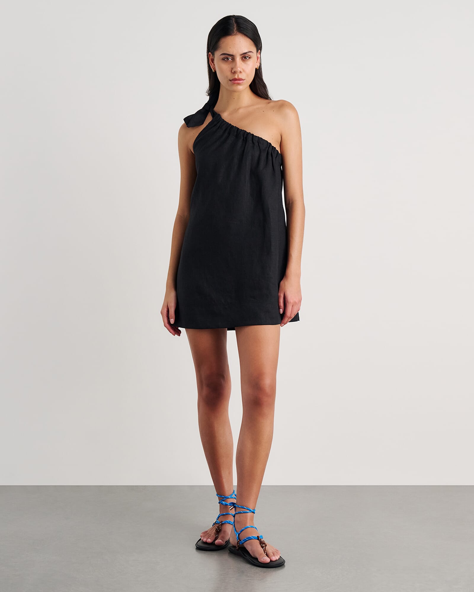 Ariel One Shoulder Linen Dress