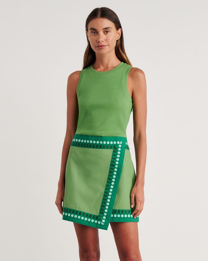 Canvas Mixed Media Dress in GREEN MULTI