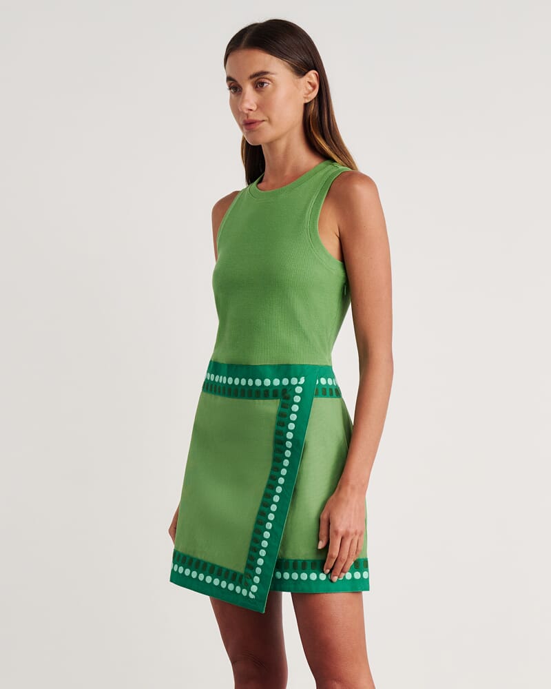 Canvas Mixed Media Dress in GREEN MULTI
