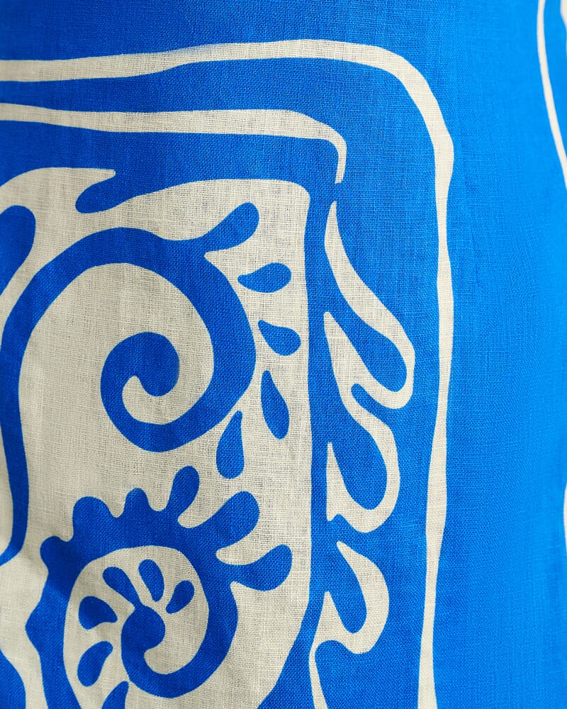 Ceezee Asymmetric Linen Mini Dress in BLUE MULTI