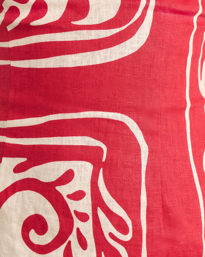 Ceezee Asymmetric Linen Mini Dress in RED MULTI