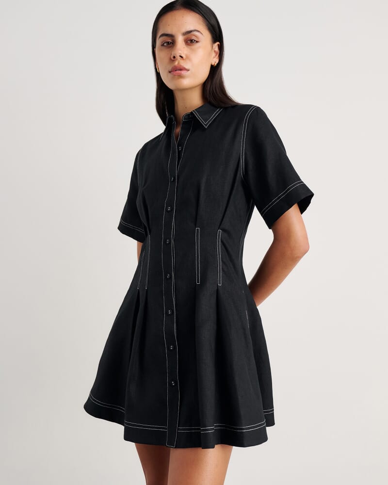 Bella Linen Dress in BLACK