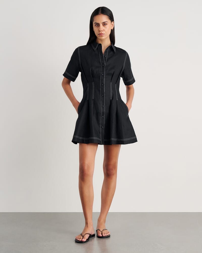 Bella Linen Dress in BLACK
