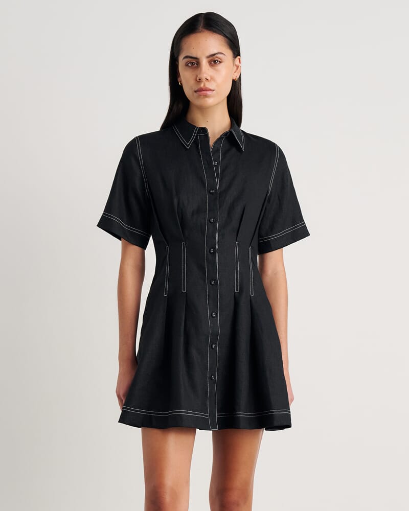 Bella Linen Dress in BLACK