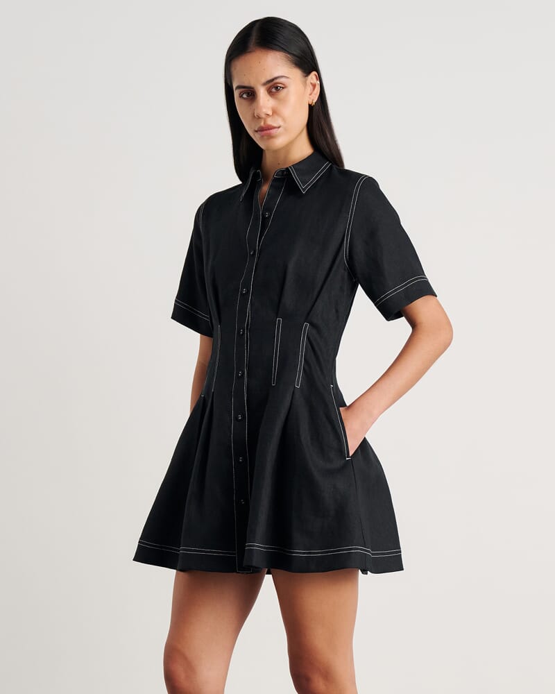Bella Linen Dress in BLACK