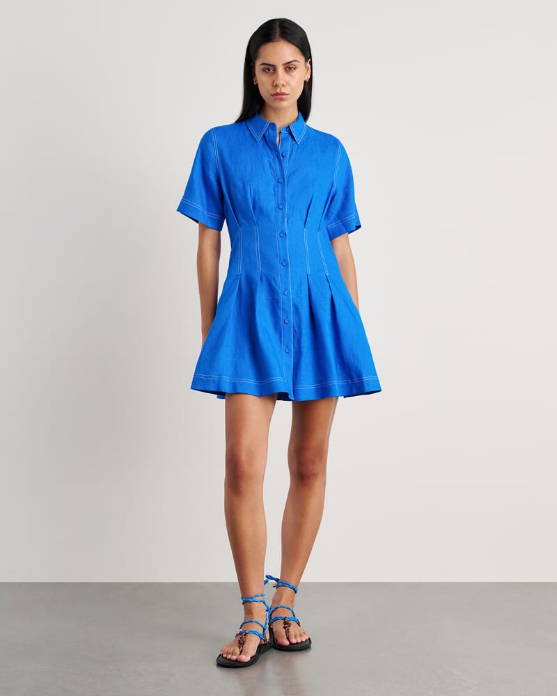 Bella Linen Dress in BRIGHT BLUE