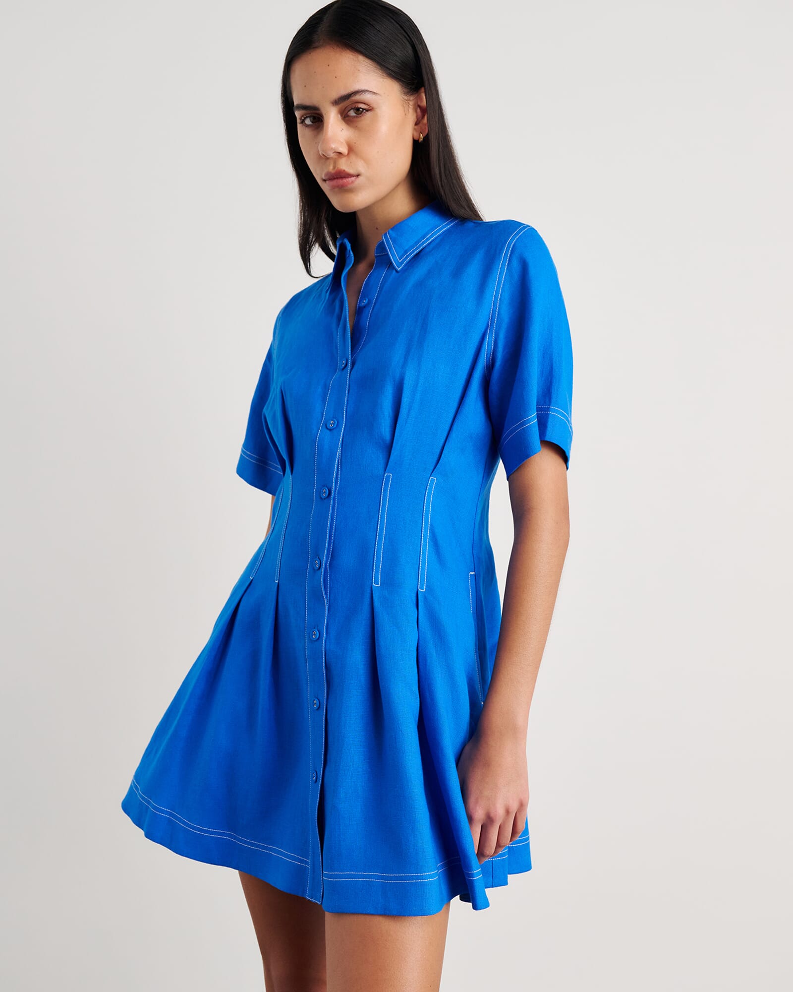 Bella Linen Dress in Bright Blue | JAG