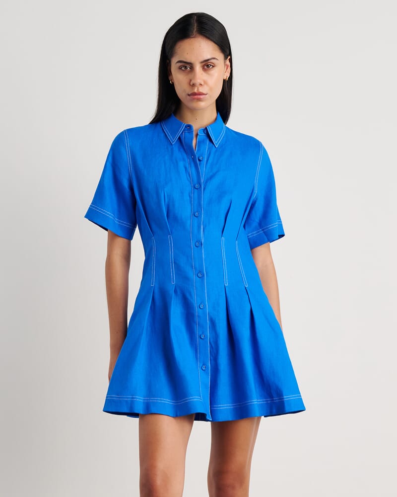 Bella Linen Dress in BRIGHT BLUE
