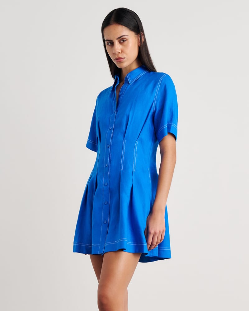 Bella Linen Dress in BRIGHT BLUE