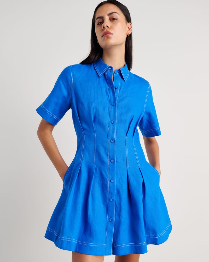 Bella Linen Dress in BRIGHT BLUE