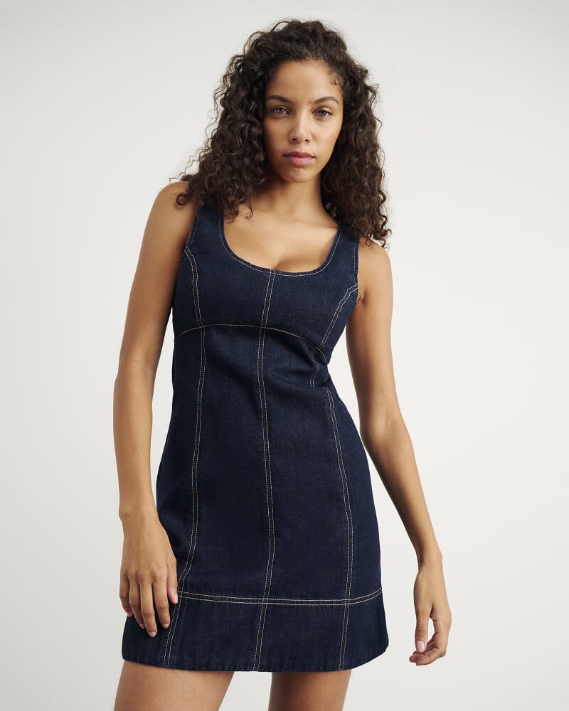 Daphne Denim Mini Dress in RAW WASH