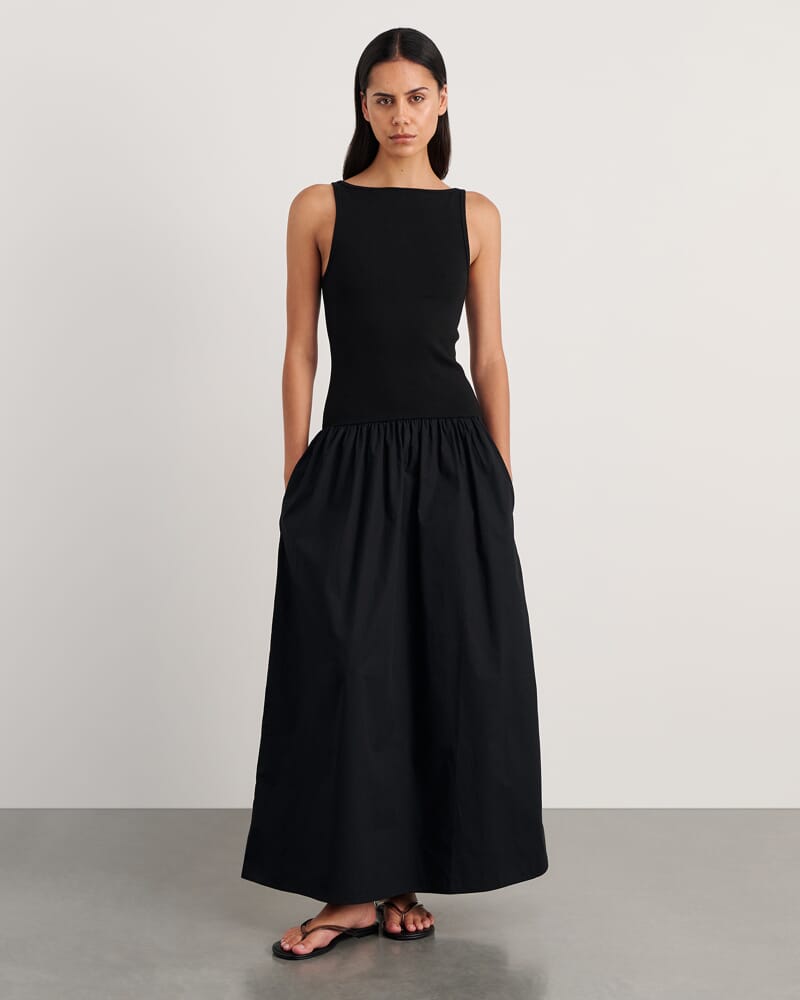 Emma Mixed Media Dress in BLACK