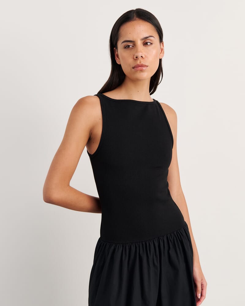 Emma Mixed Media Dress in BLACK