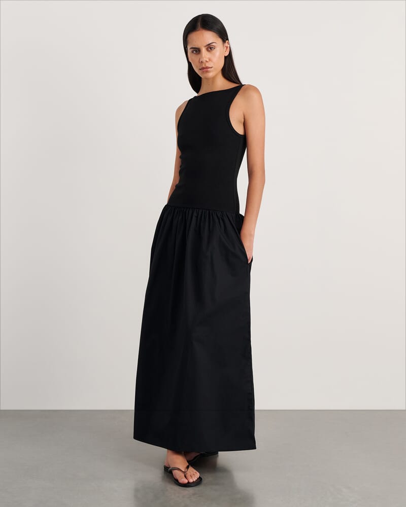 Emma Mixed Media Dress in BLACK