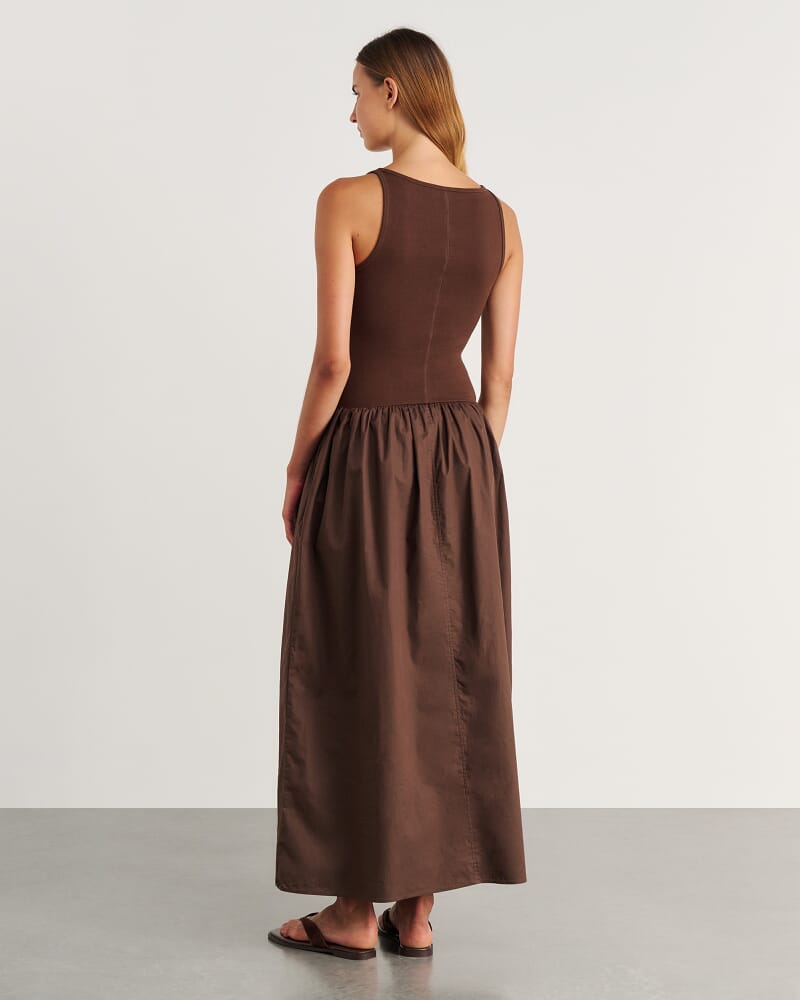 Emma Mixed Media Dress in DARK CHOCOLATE